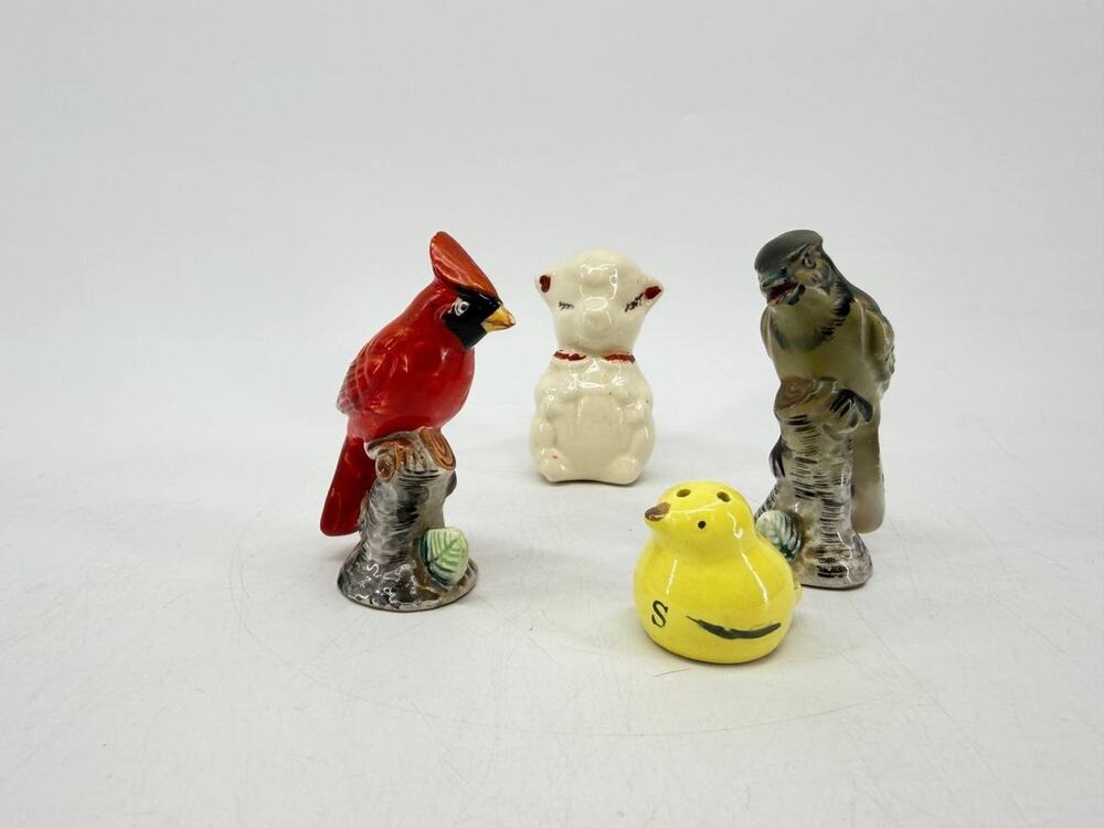 Unbranded Ceramic Bird Cat Salt Pepper Shakers Cardinal Chick Mixed Lot